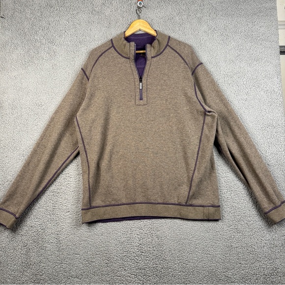 Tommy Bahama Sweater XL Brown/Purple Reversible Cable-Knit Heavyweight 1/4 Zip - Picture 5 of 16